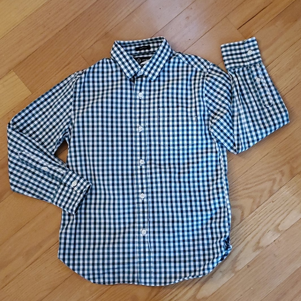 Boy Size 8 Crewcuts Green White Checked Shirt